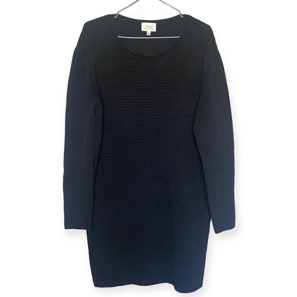 Wilfred | Aritzia Black Silk/Cashmere Blend Ribbed Sweater Dress Size Medium